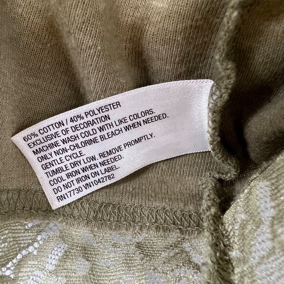 Mossimo Lace Trim Tank Top Stretchy XL Olive Green V Neck Longer Y2K - Picture 6 of 7
